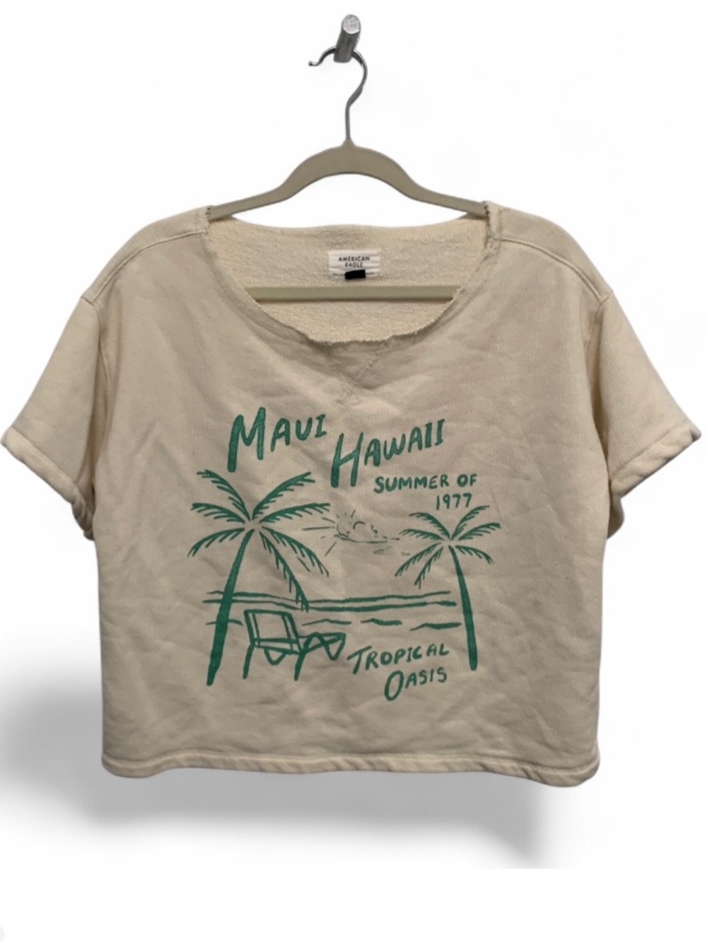 American Eagle Maui Hawaii Cream Short Sleeve Roomy Sweatshirt